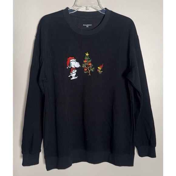 Snoopy and Woodstock Peanuts Embroidered Black Christmas Sweatshirt XL, NWOT - Picture 2 of 8